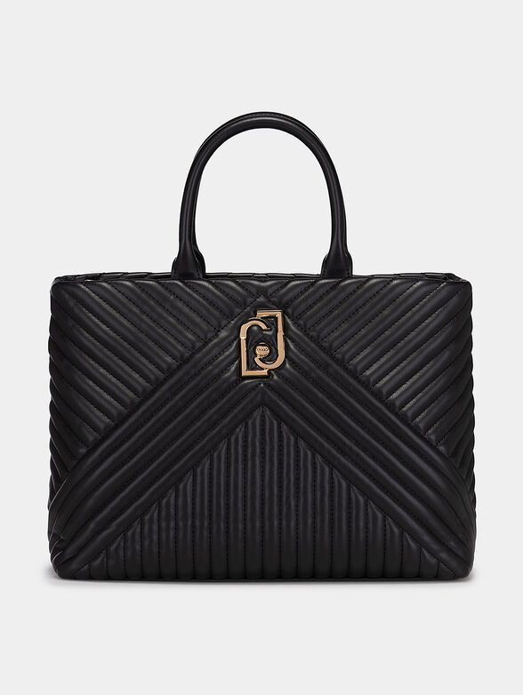 Black quilted bag with gold logo - 1
