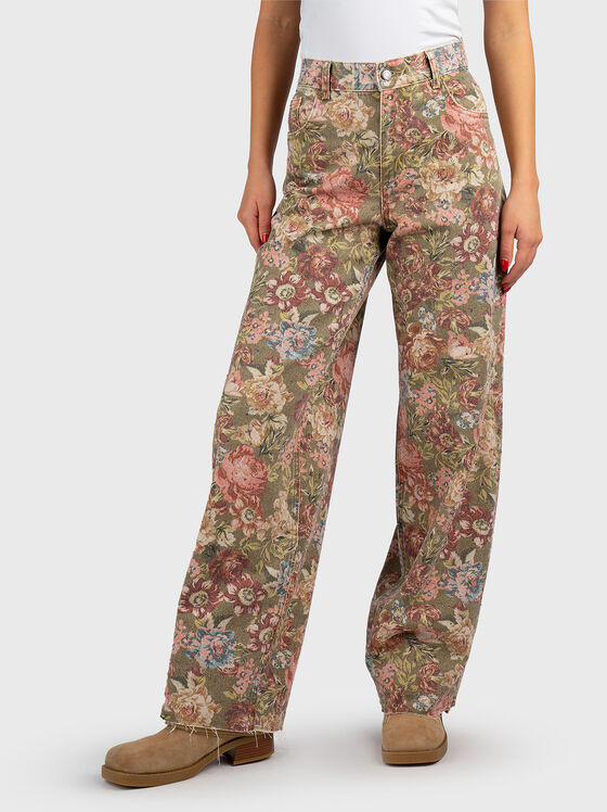 High waisted jeans with floral print - 1