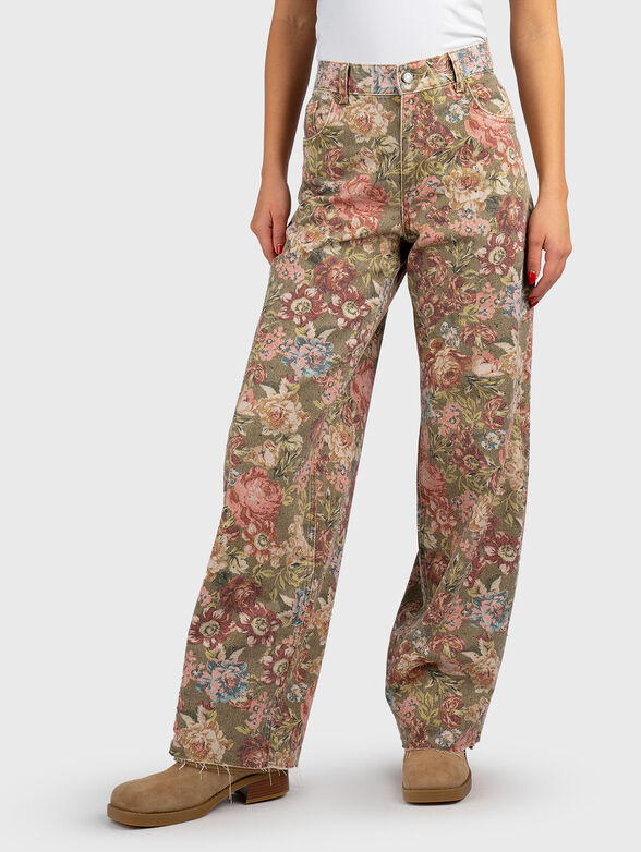 High waisted jeans with floral print - 1