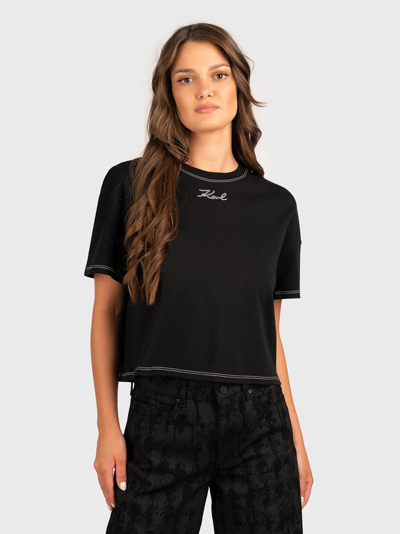 Cropped T-shirt with contrast stitching - 1