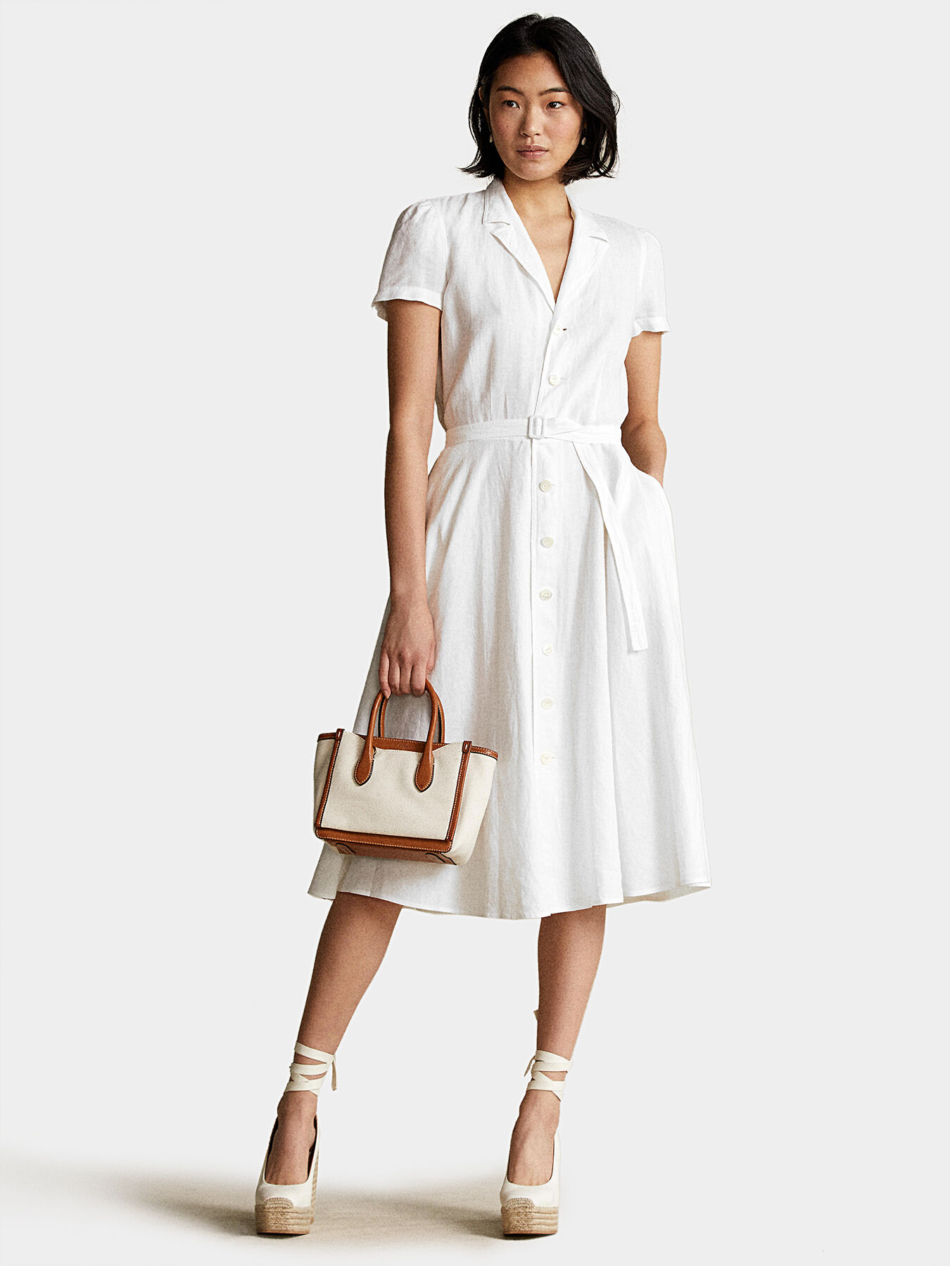 Linen dress with short sleeve brand POLO RALPH LAUREN Globalbrandsstore en