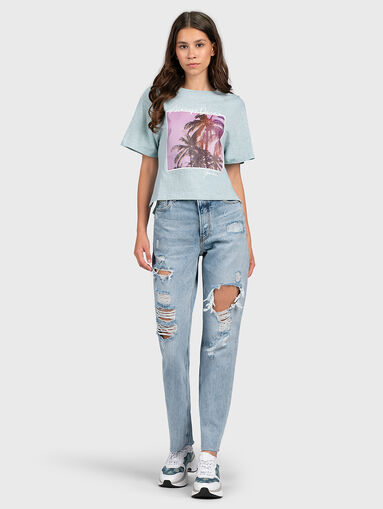 Blue T-shirt with maxi print - 5