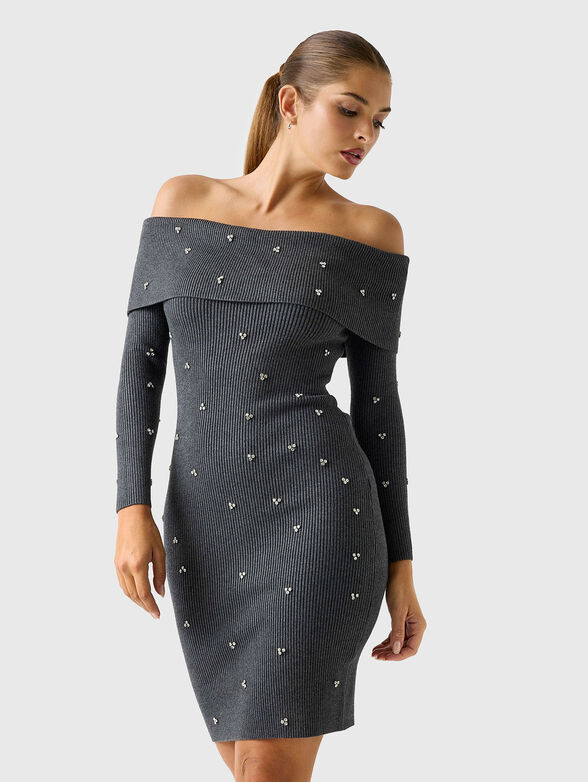 ALISHA rhinestones mini sweater dress - 1