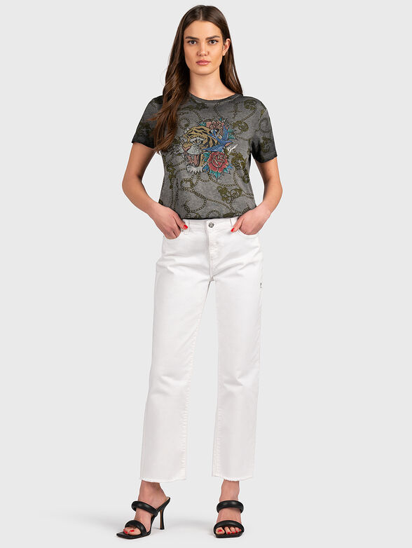 T-shirt with rhinestone tiger applique - 2