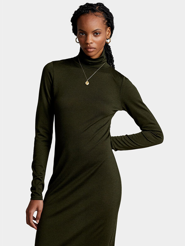 Turtleneck green dress with long sleeve - 4