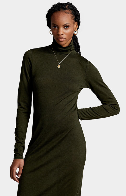 Turtleneck green dress with long sleeve brand POLO RALPH LAUREN   Globalbrandsstore.com/en