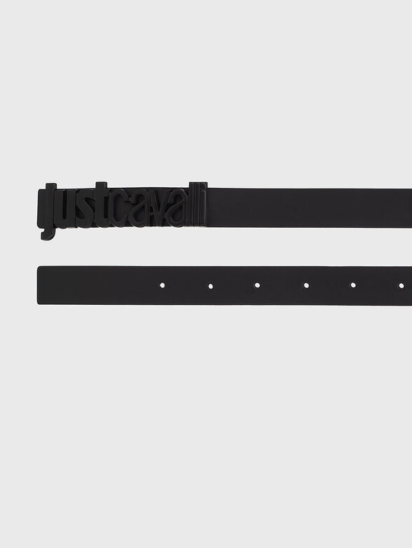 Leather belt with black logo buckle - 2