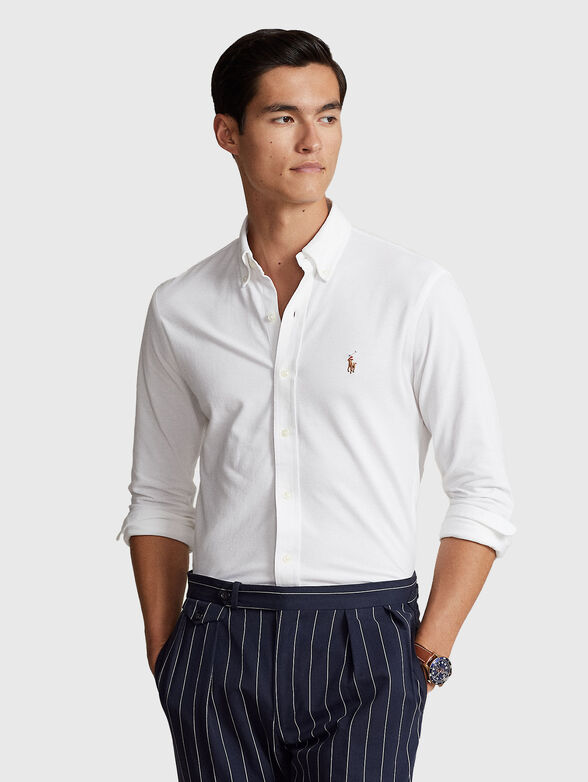 Cotton shirt with contrasting logo embroidery - 1