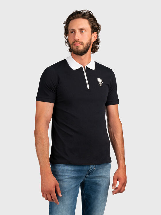Black polo shirt with contrast collar and logo - 1