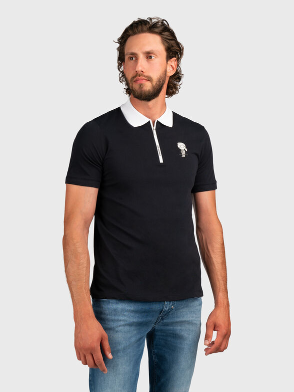 Black polo shirt with contrast collar and logo - 1