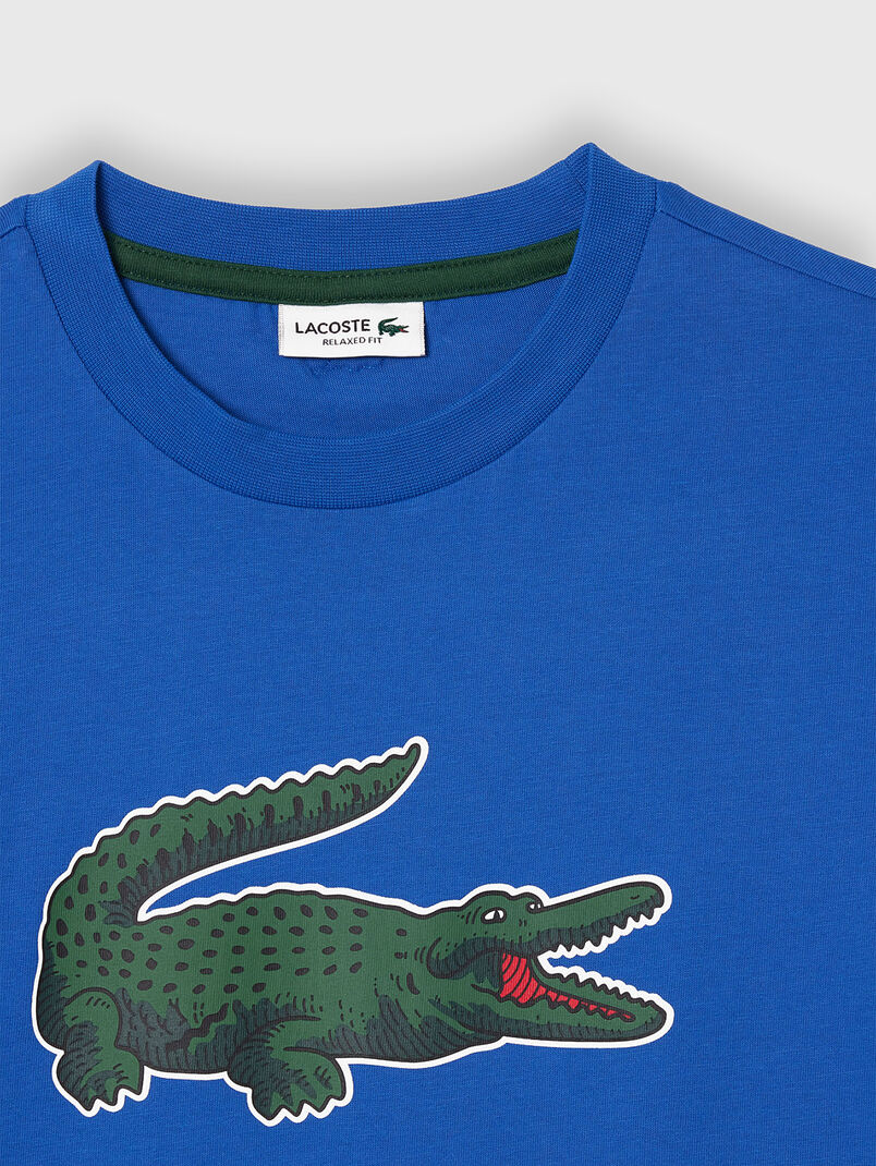 Blue cotton T-shirt with oval neckline - 3