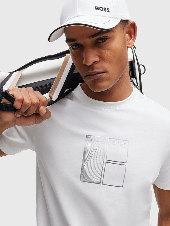 White cotton blend T-shirt with print - 4