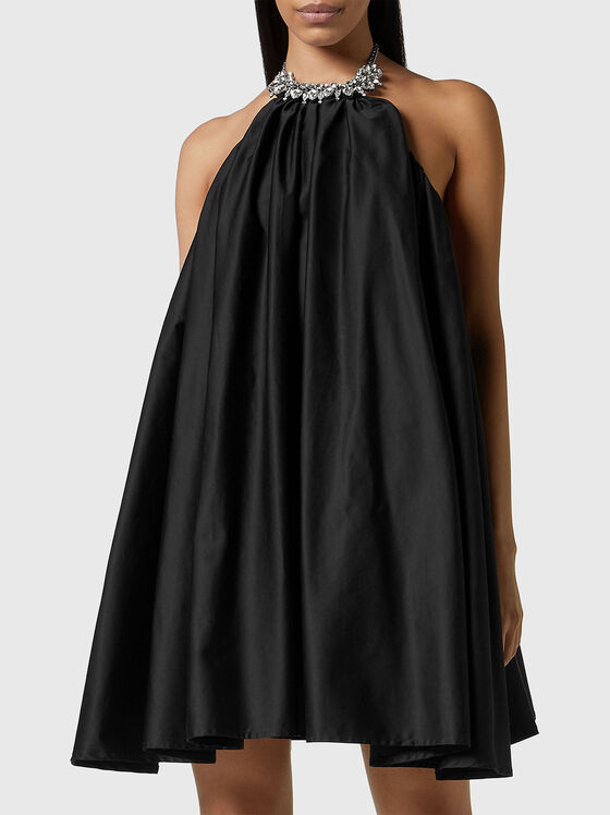 Черна мини рокля с гол гръб - 1