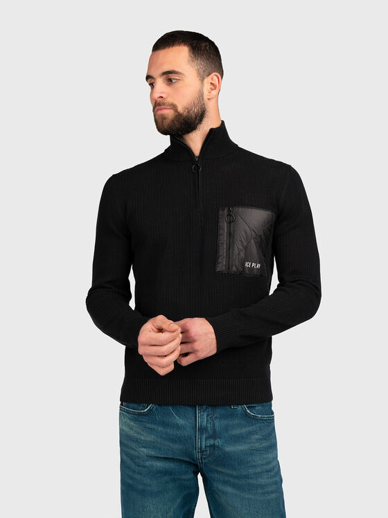 Черен пуловер с цип  - 1