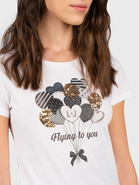 White T-shirt with print and rhinestones - 4