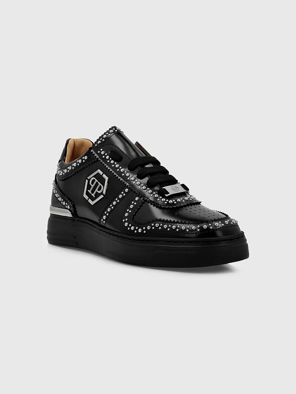 Black leather shoes with accent eyelets  - 2