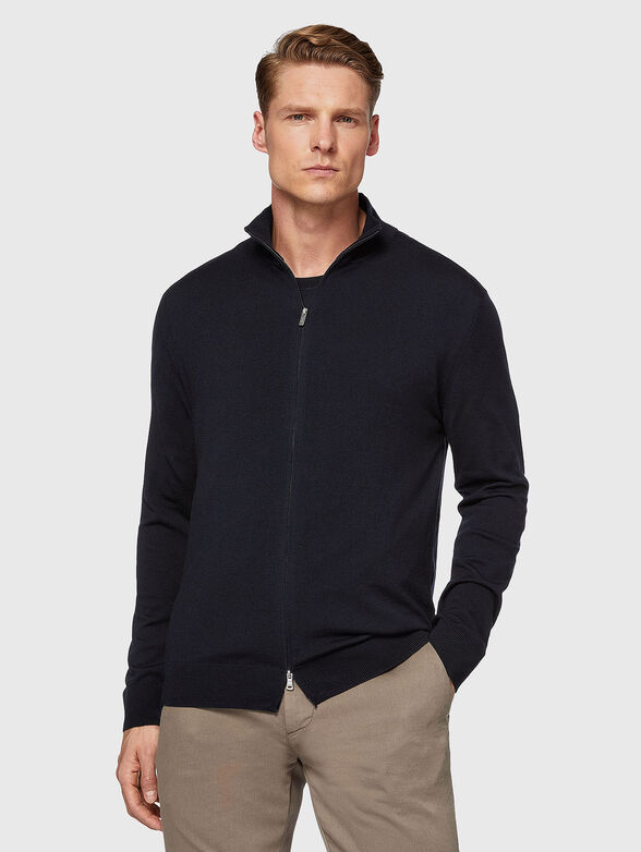 Dark blue wool cardigan - 1