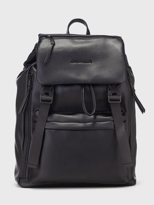 Black faux leather backpack - 1