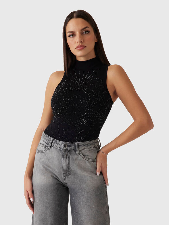 Top with polo collar and rhinestones - 1