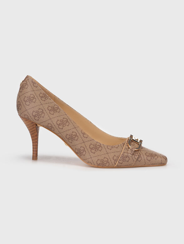 Beige heeled shoes with monogram print  - 1