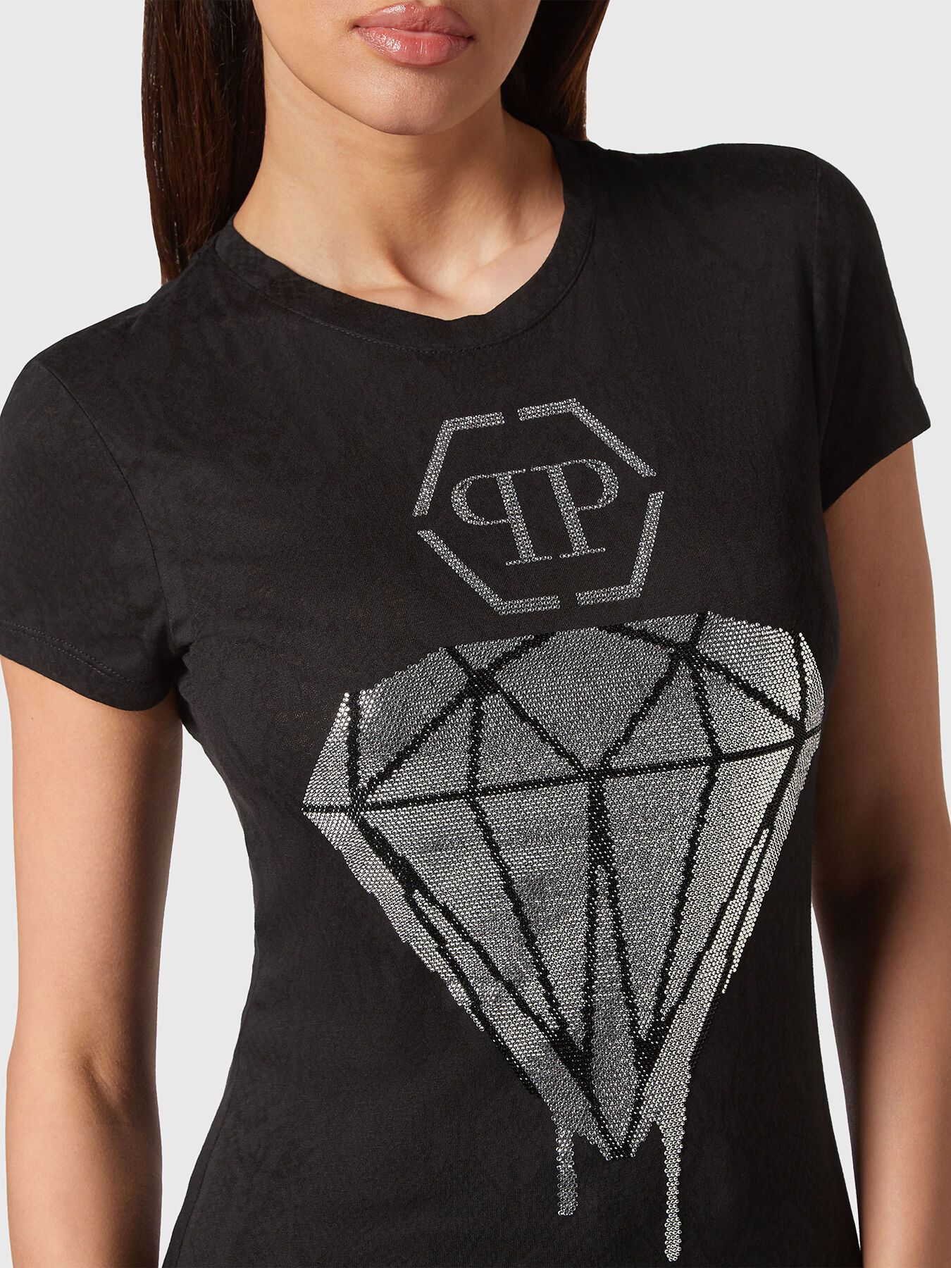 PHILIPP PLEIN ラウントネックSSスカルホンスTシャツ 【関税込】 T-shirt Round Neck SS Skull and Plein with Crystals