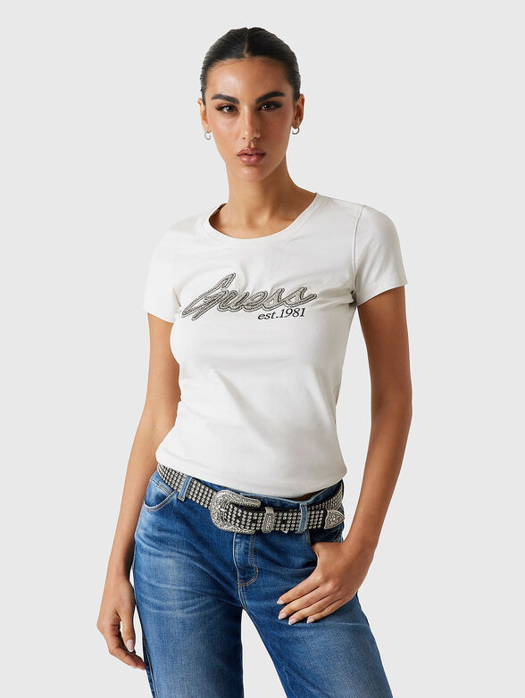 Cotton T-shirt with rhinestones - 1