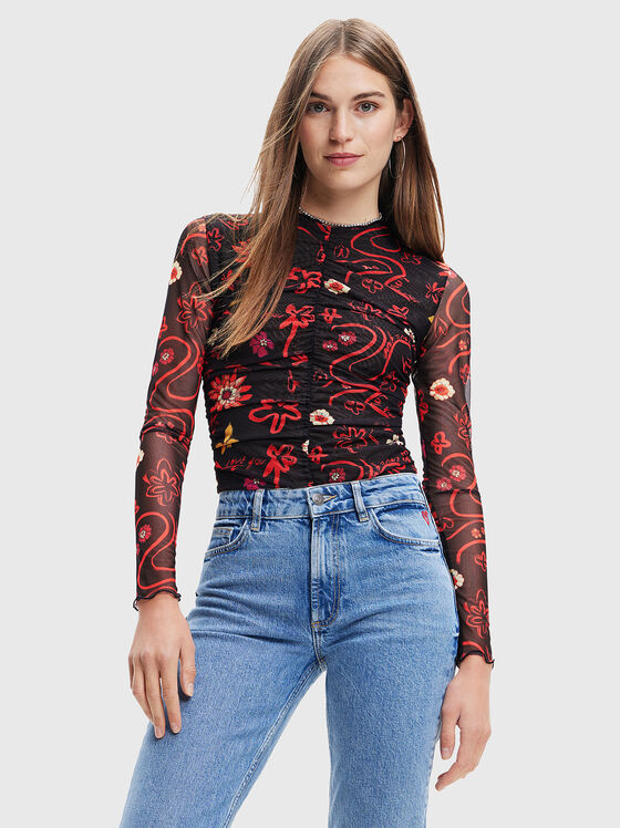 Bodysuit with long sleeves and red accents - 1
