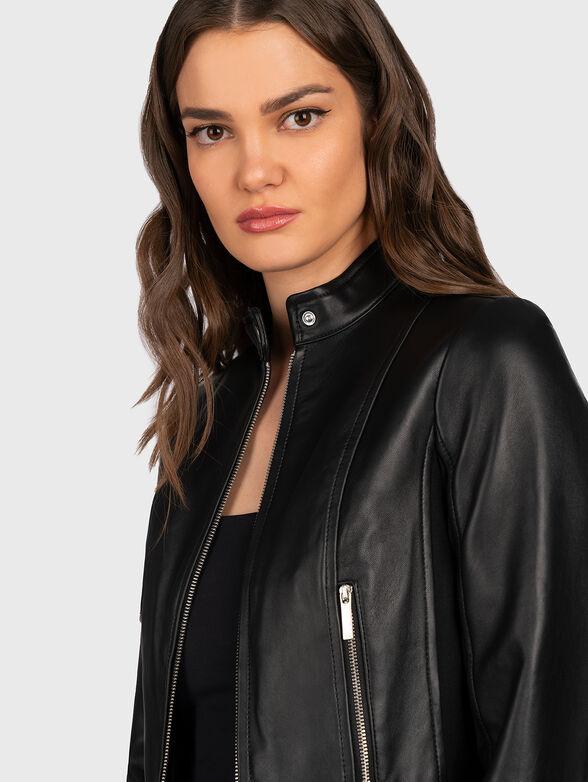 Cropped leather biker jacket - 4