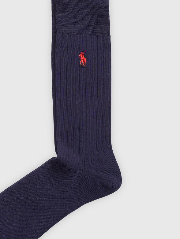 Dark blue cotton blend socks with logo - 2