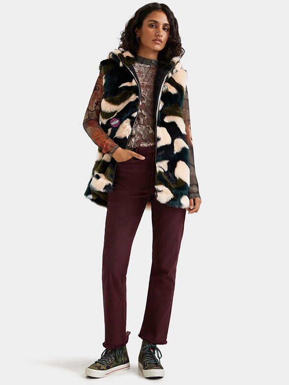 Hooded faux fur vest with zip - 2