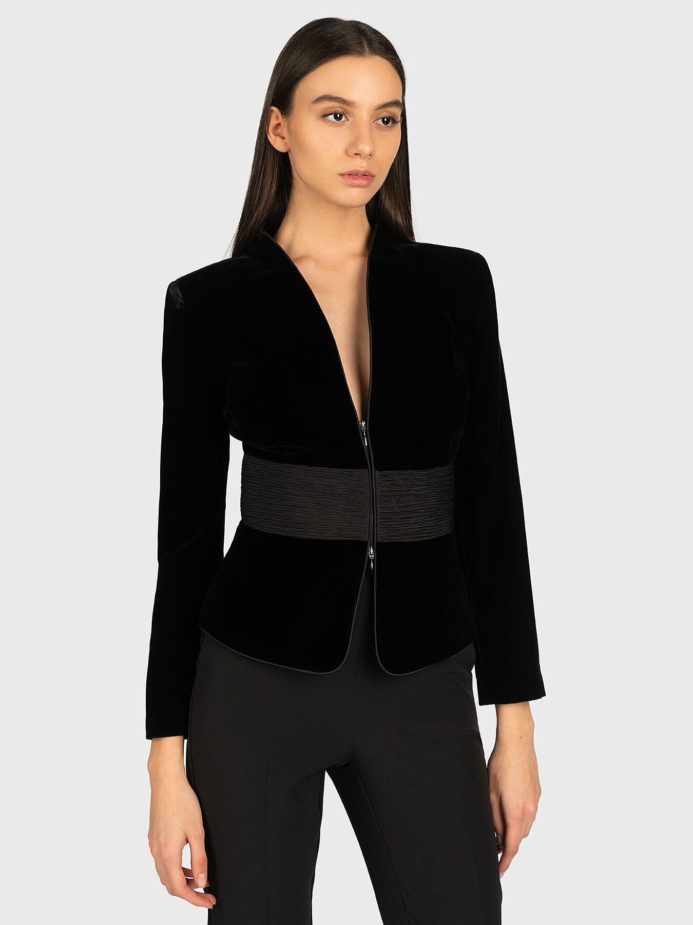 Velvet jacket with draped band brand EMPORIO ARMANI Globalbrandsstore en