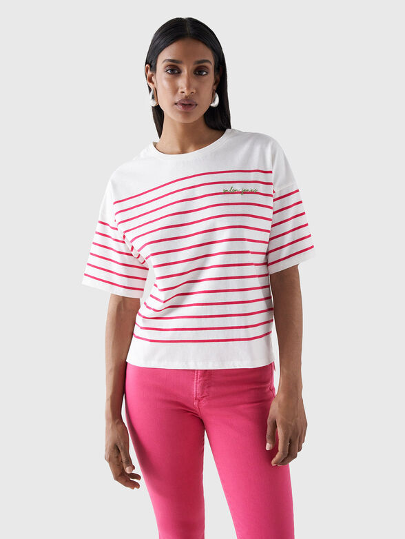 Cotton T-shirt with striped print - 1