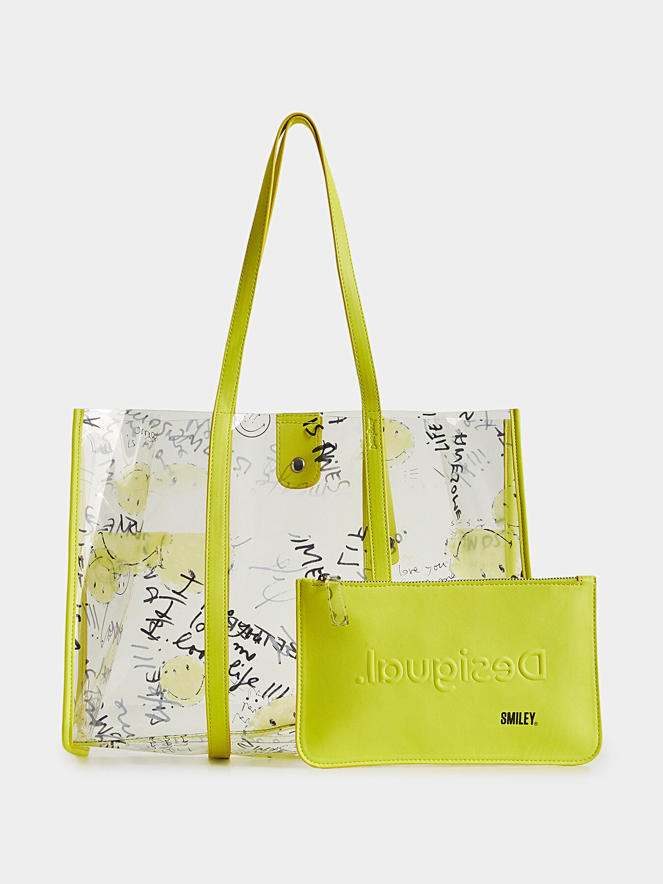 Transparent bag with green accents brand DESIGUAL