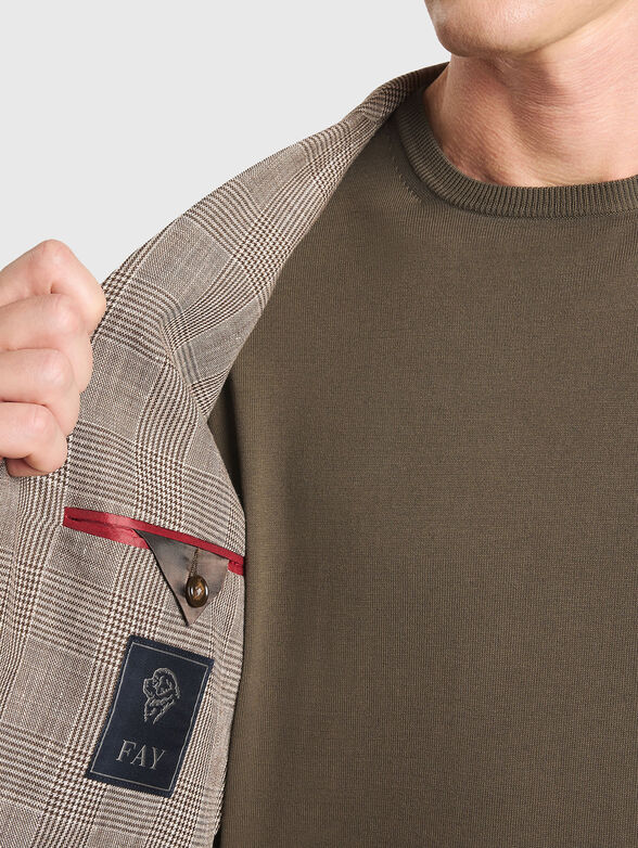 Checkered wool and linen jacket - 4
