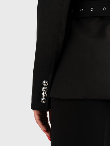 Wool blend blazer with waist belt  - 5