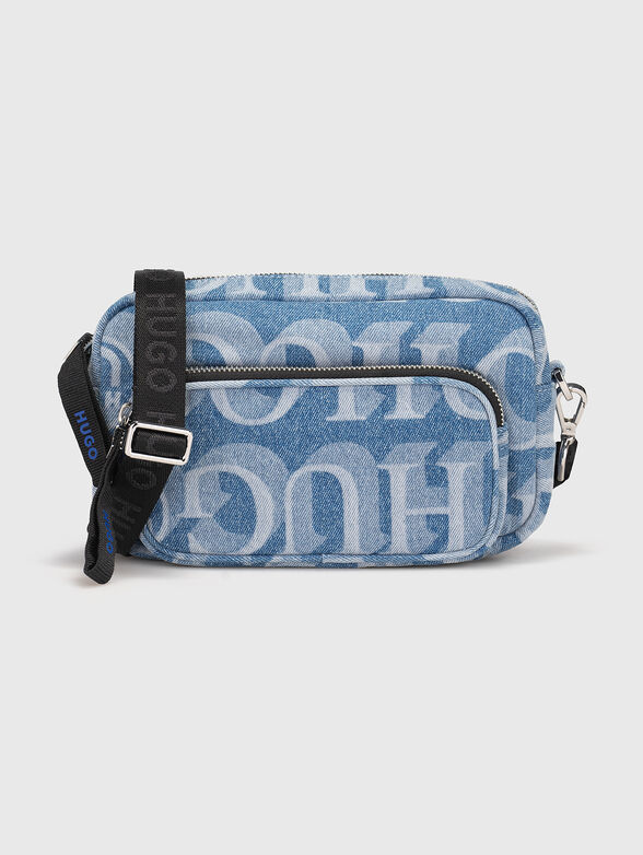 Crossbody bag with logo print in denim - 1