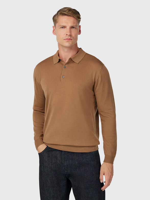 Wool polo shirt with long sleeves  - 1