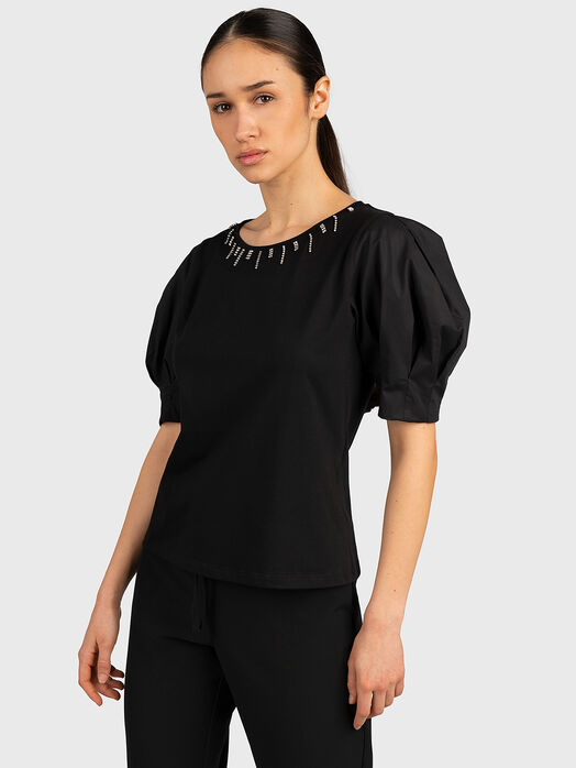 Black blouse with puff sleeves