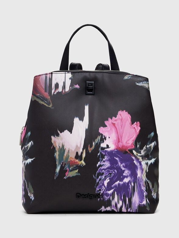 Black backpack with contrast art print - 1