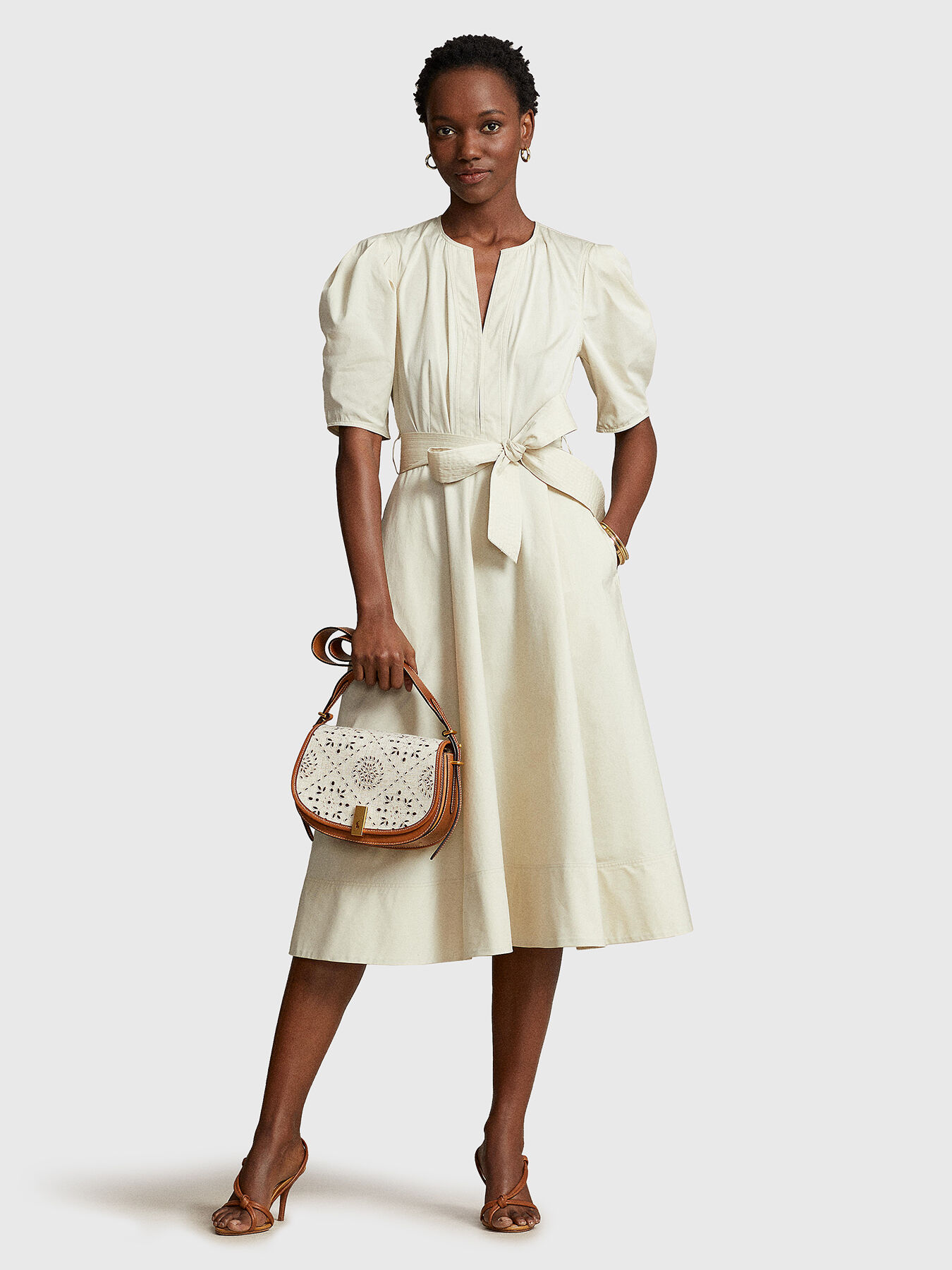 Cotton dress with puff sleeves and belt brand POLO RALPH LAUREN Globalbrandsstore en