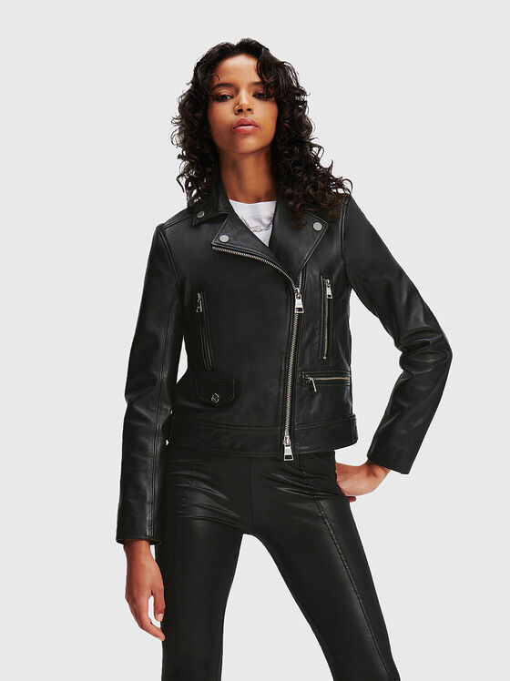 Черно кожено байкър яке  - 1