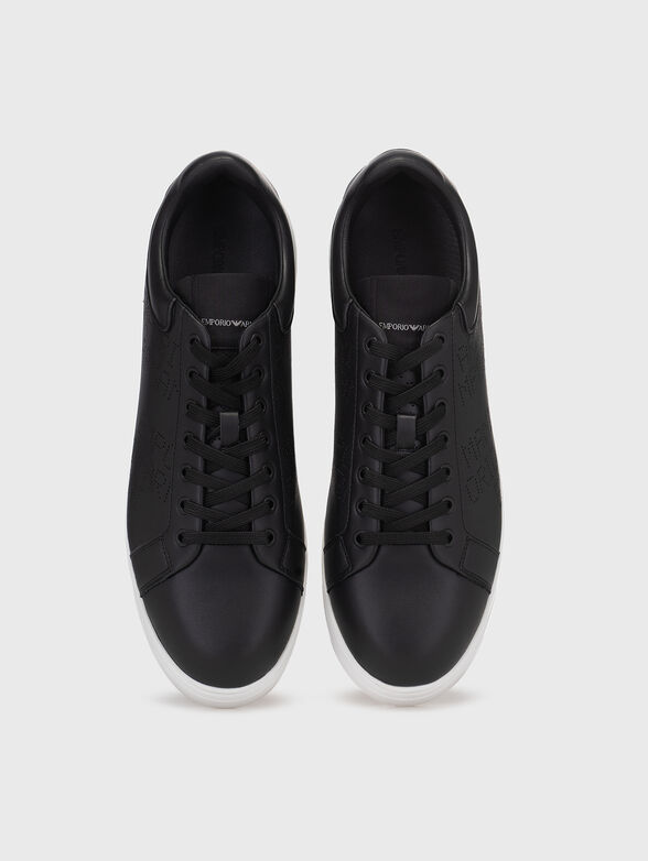 Black leather sneakers with perforated logo  - 6