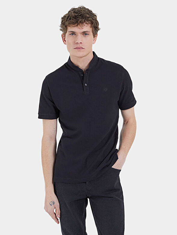 Black polo shirt with officer collar - 1