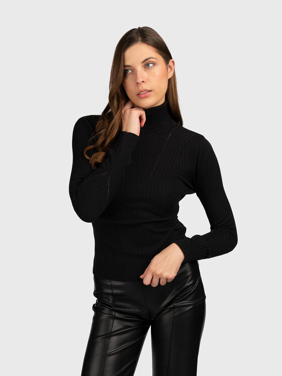 Черна блуза с поло яка DALIA - 1