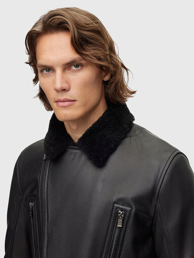 Leather jacket with sheepskin collar  - 5