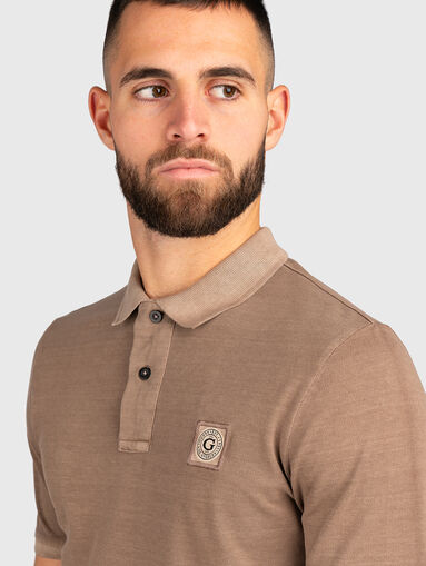 Beige cotton polo shirt with logo patch - 4