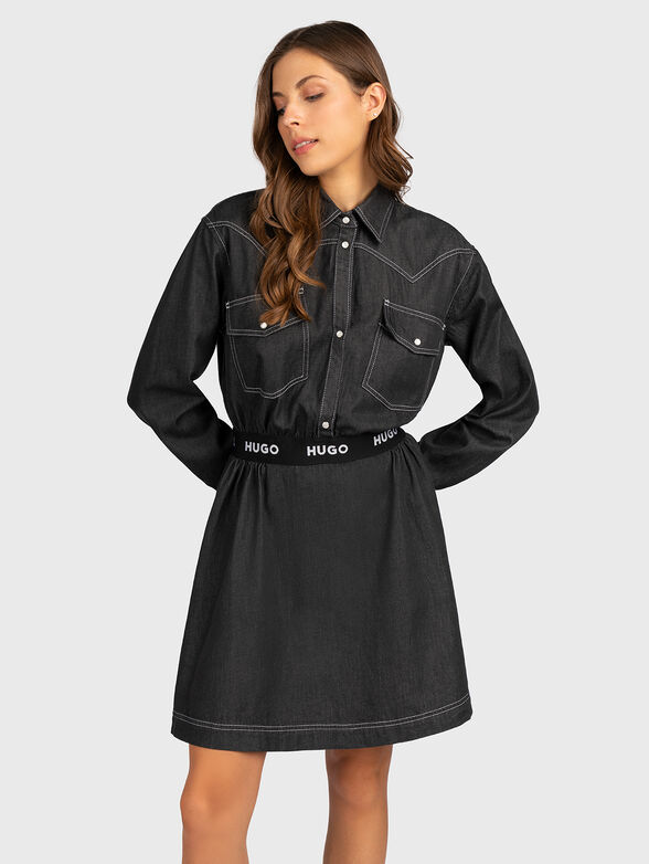Denim dress with logo waistband - 1