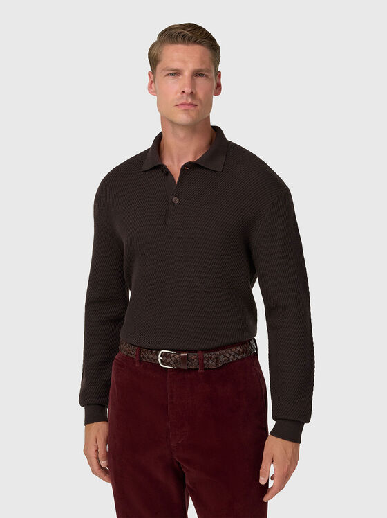 Textured polo shirt in dark brown - 1