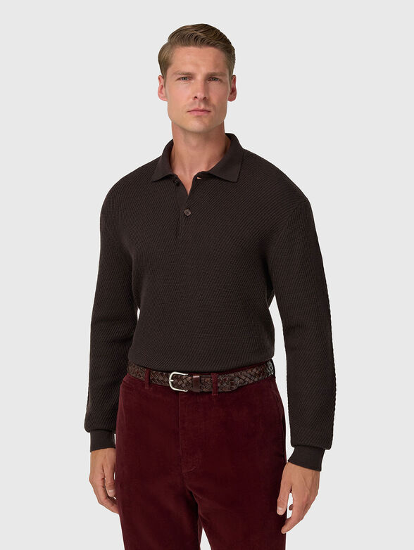 Textured polo shirt in dark brown - 1