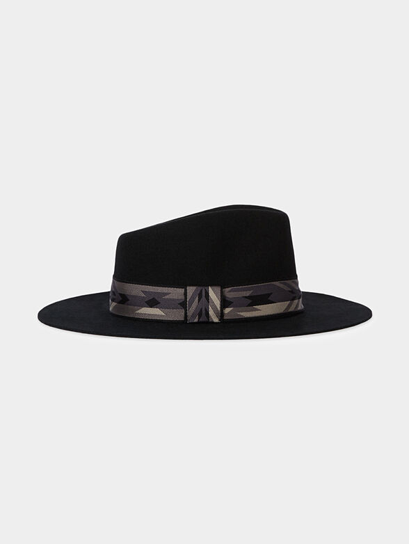 Black wool hat with brim - 1